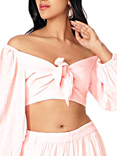 Baby Pink Cotton Self Structure Solid Pant Top Set