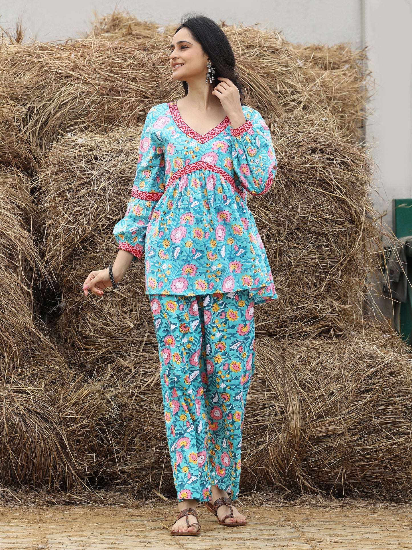 Blue Cotton Hand Block Bagru Printed Cotton CO-ORD Set (Blue)