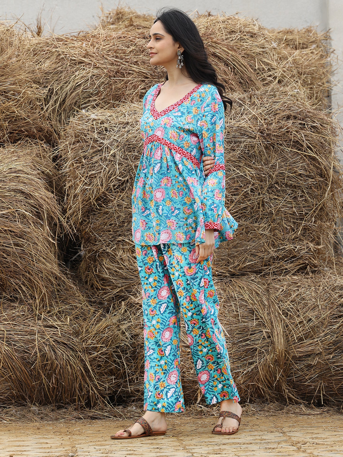 Blue Cotton Hand Block Bagru Printed Cotton CO-ORD Set (Blue)