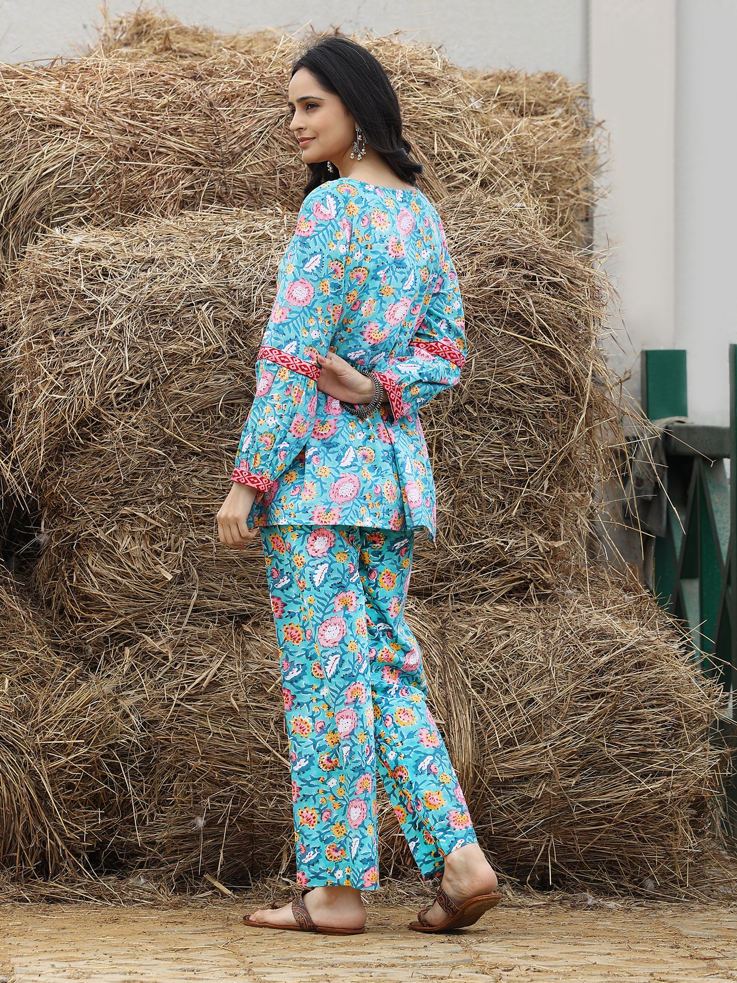 Blue Cotton Hand Block Bagru Printed Cotton CO-ORD Set (Blue)