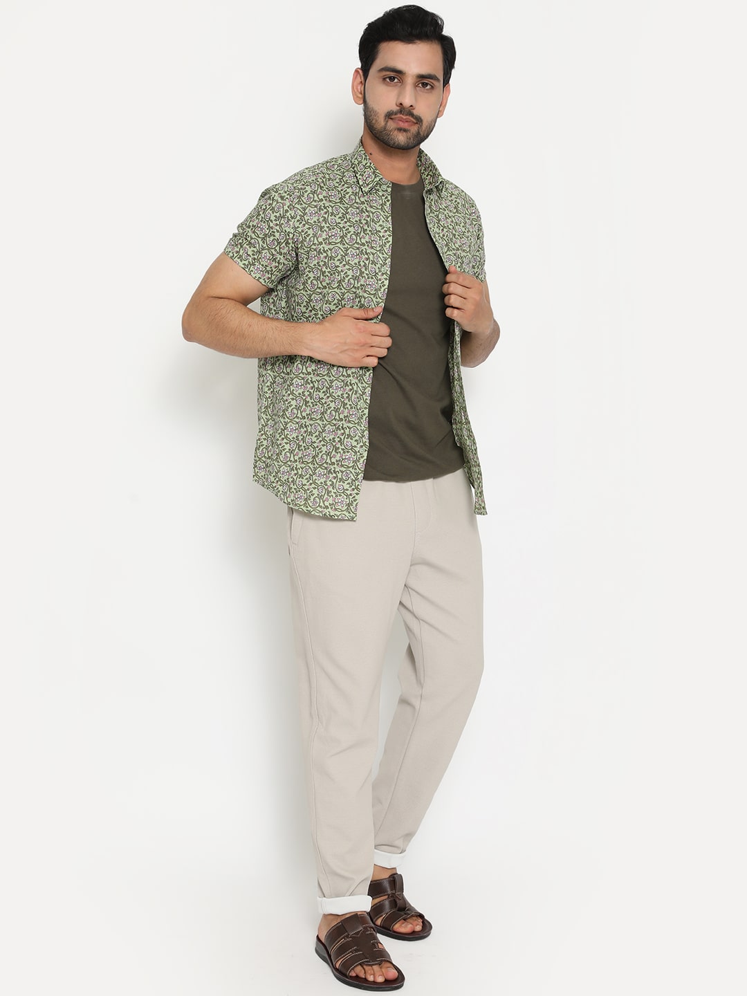 Light green Short Sleeve Cotton Hand Block Printed Men’s Shirt