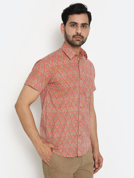 Mix Short Sleeve Cotton Hand Block Printed Menās Shirt
