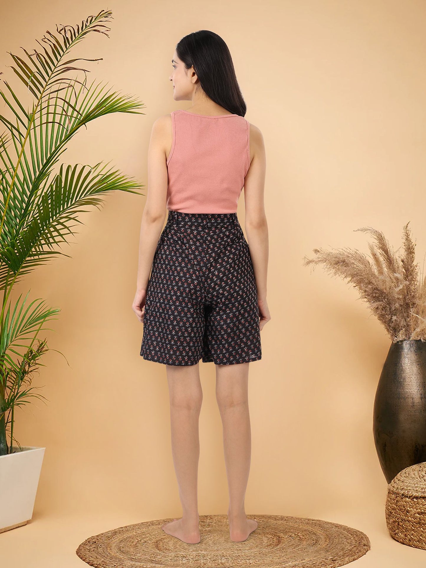 Black Hand Block Printed Shorts