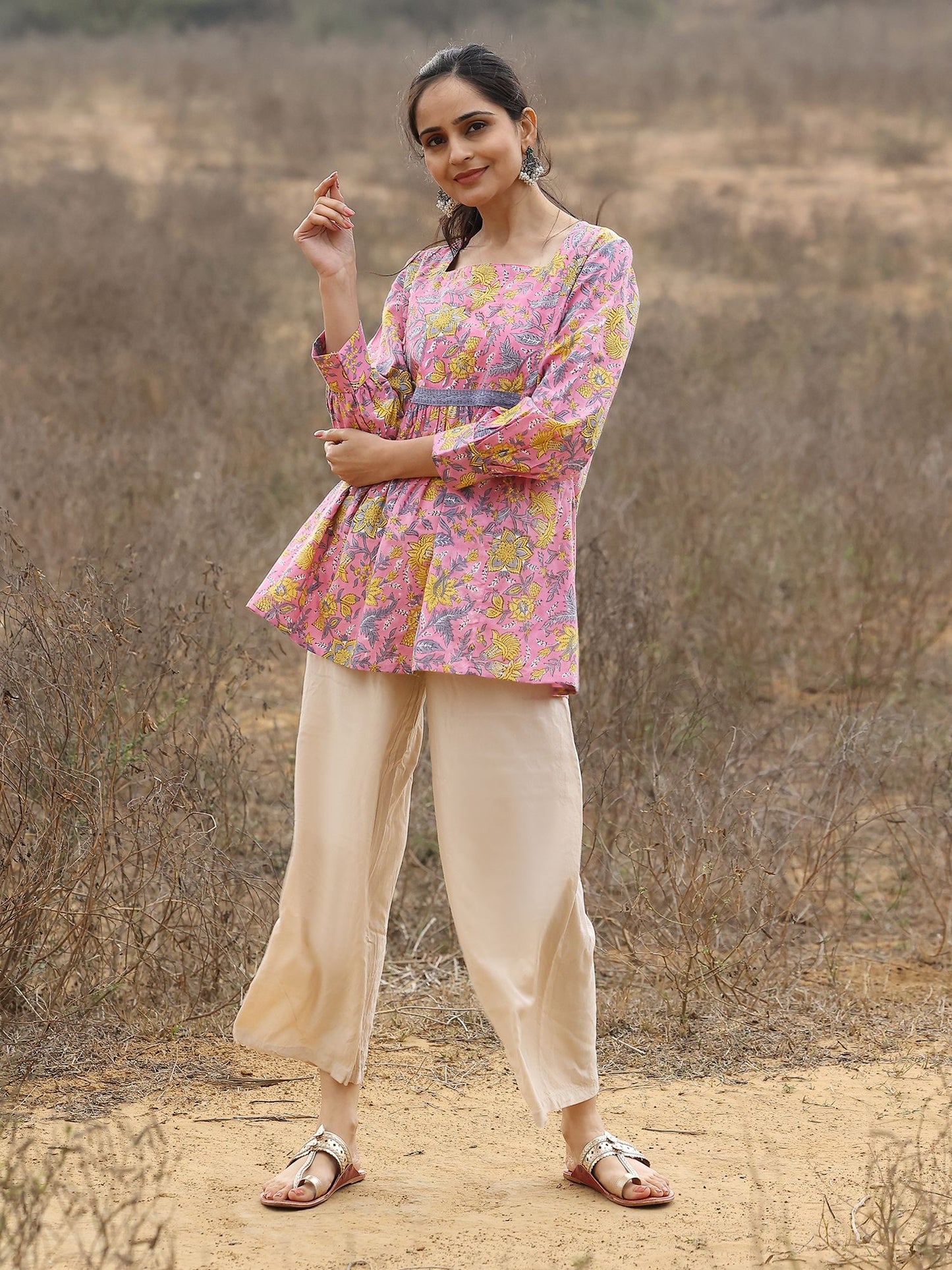 Pink Cotton Hand Block Bagru Printed Top