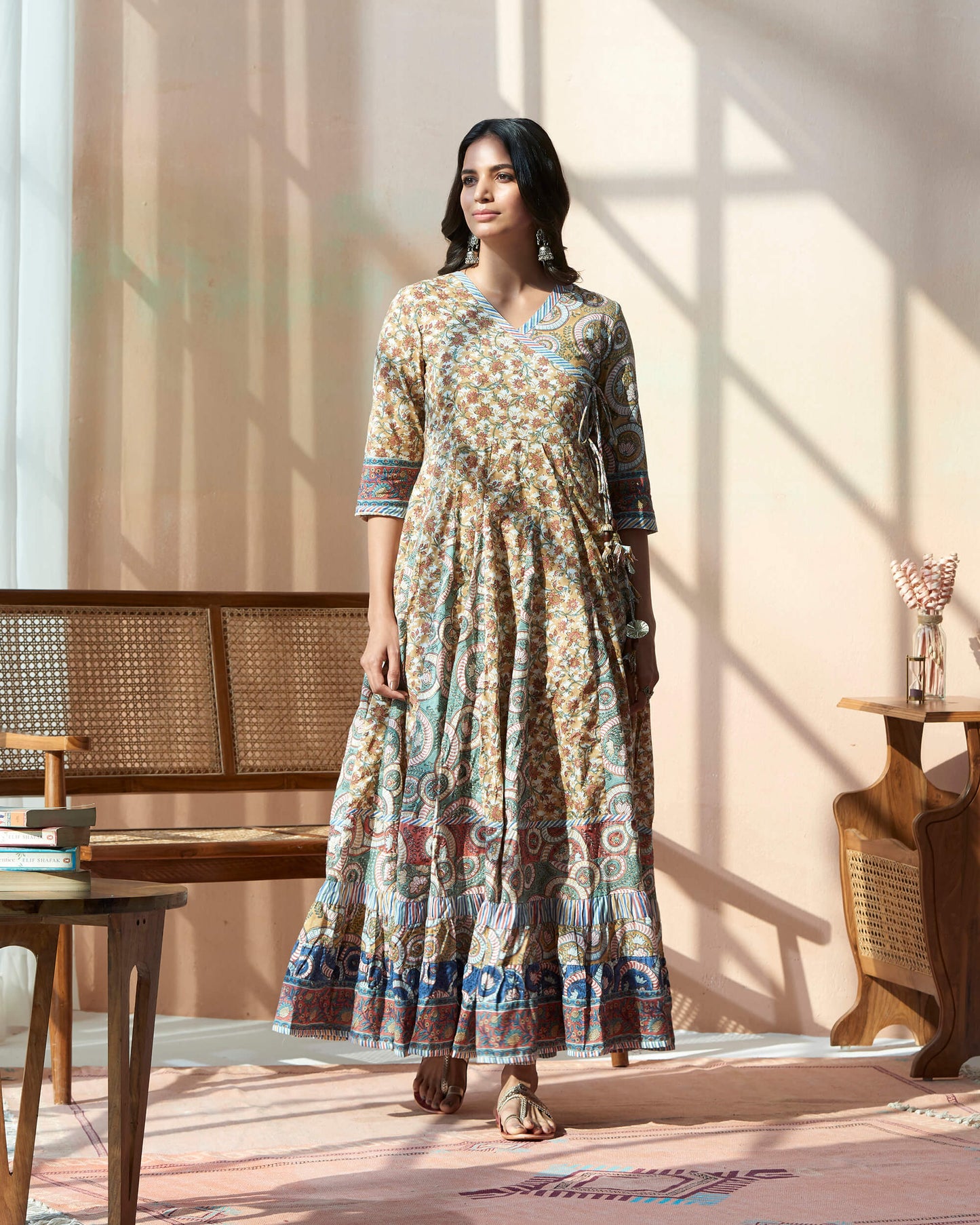 Hand Block Bagru Printed Angrakha Kurta