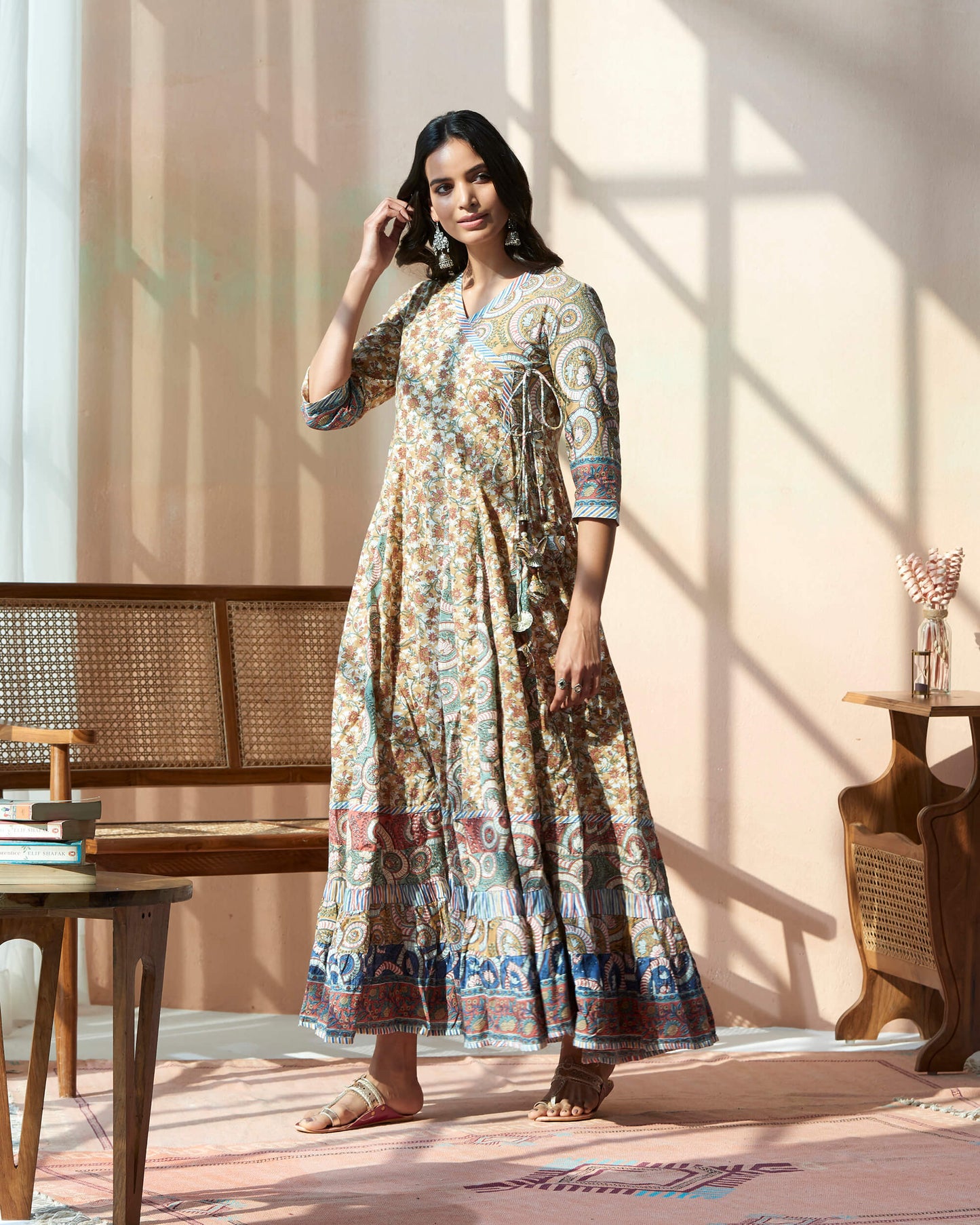 Hand Block Bagru Printed Angrakha Kurta