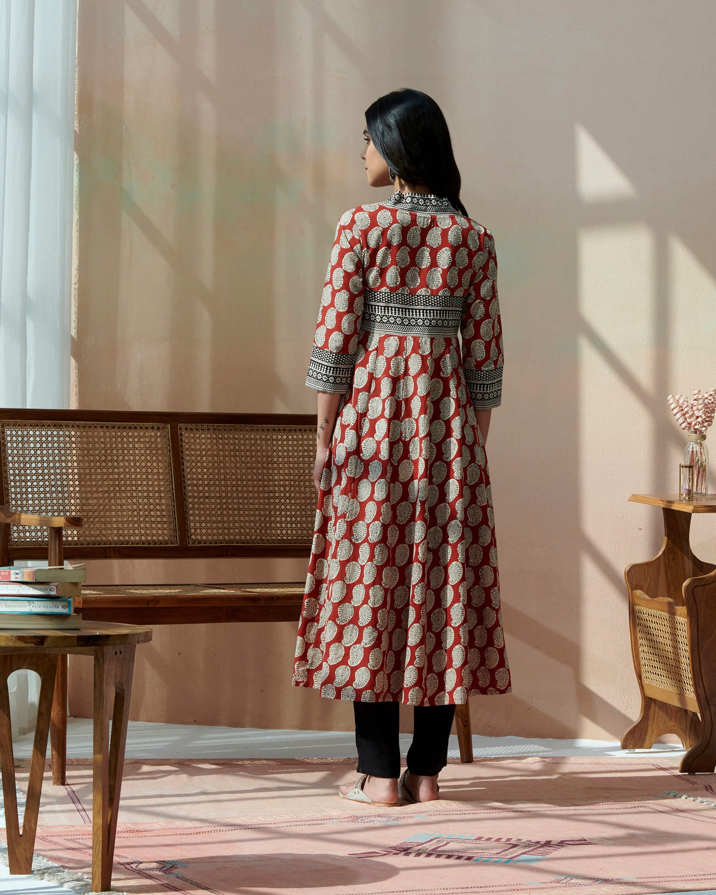 Hand Block Bagru Printed Kurta With Hand Emb