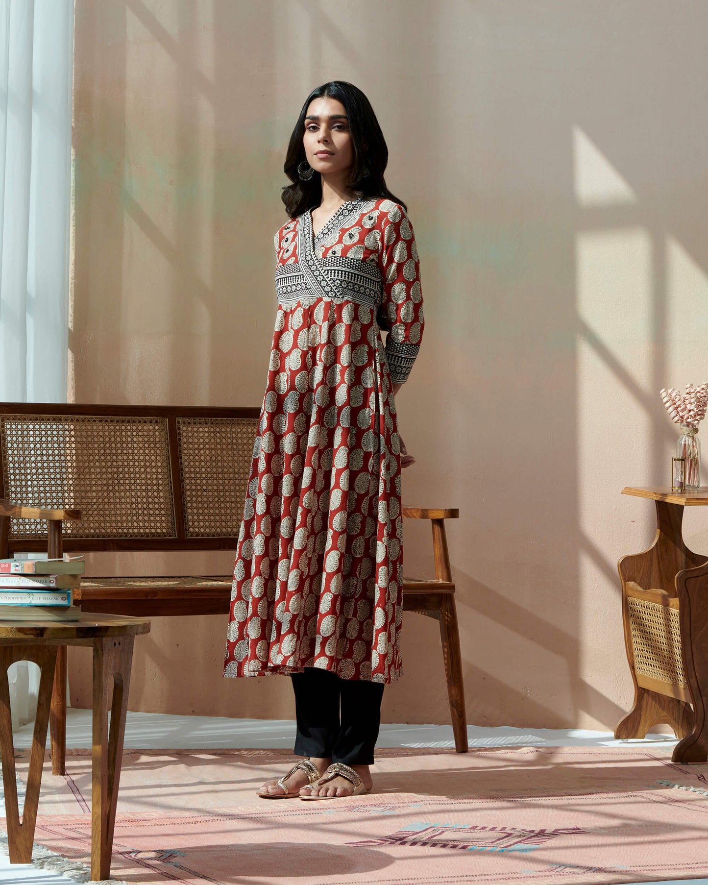 Hand Block Bagru Printed Kurta With Hand Emb