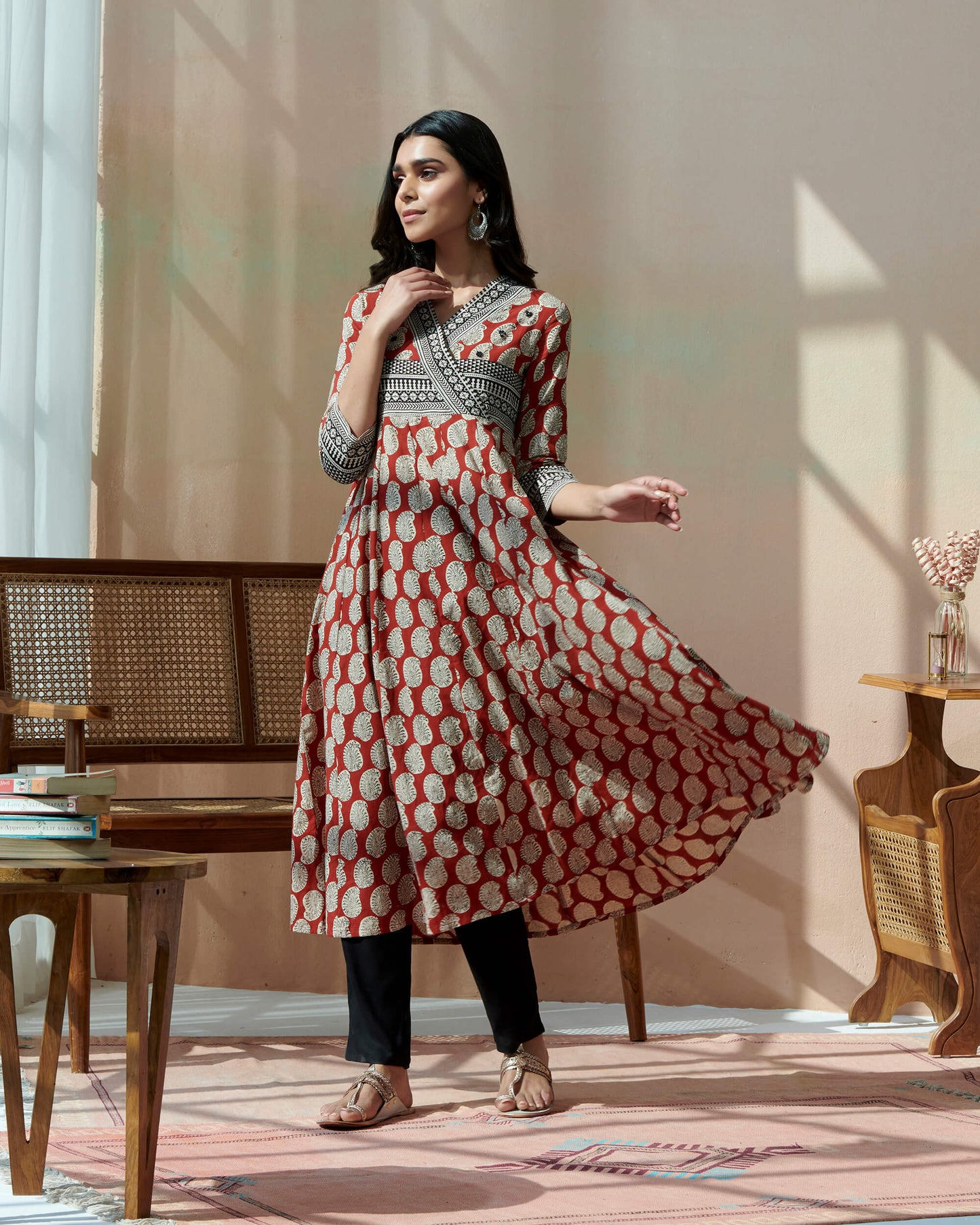 Hand Block Bagru Printed Kurta With Hand Emb