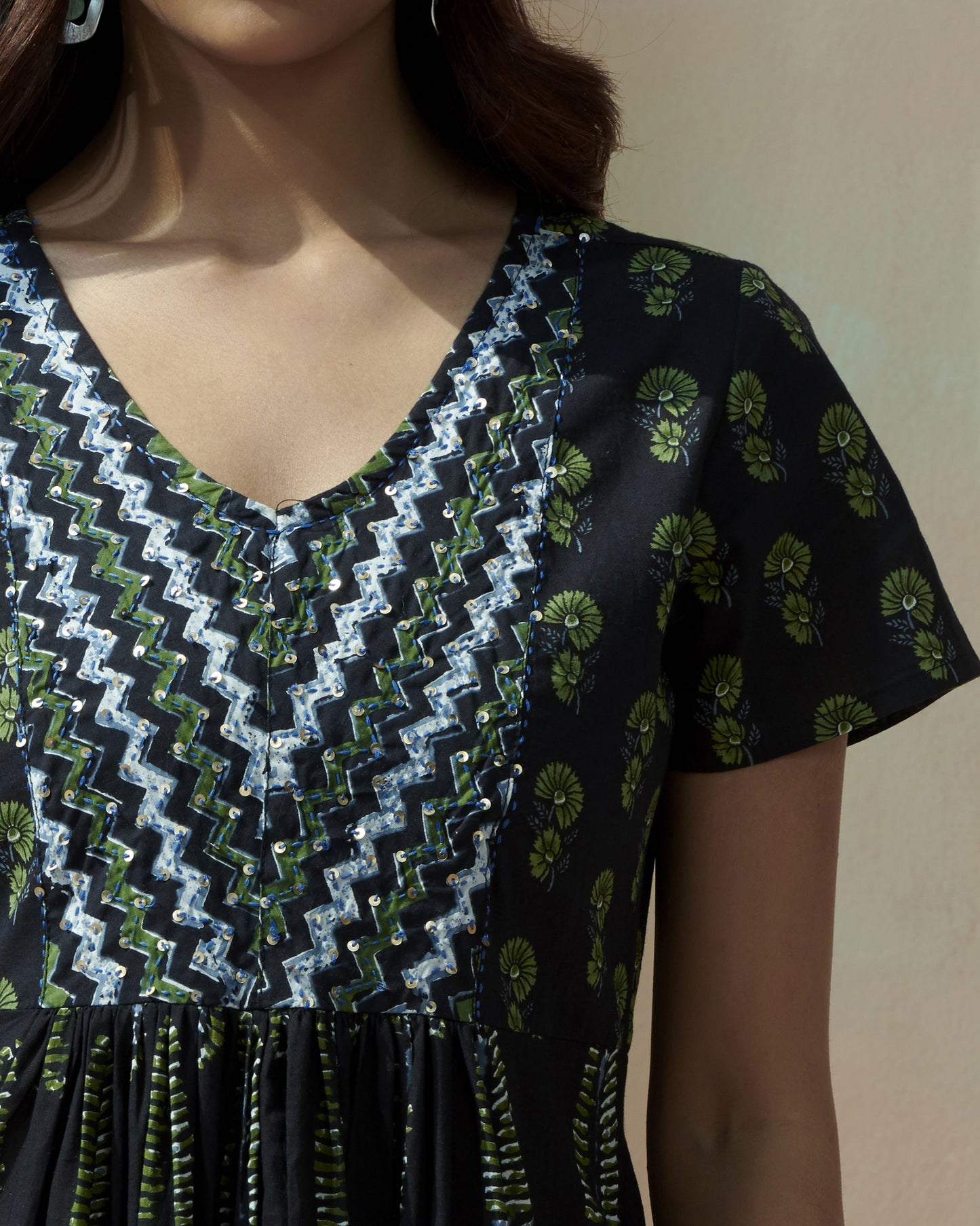Hand Block Cotton Printed Tiered Dress
