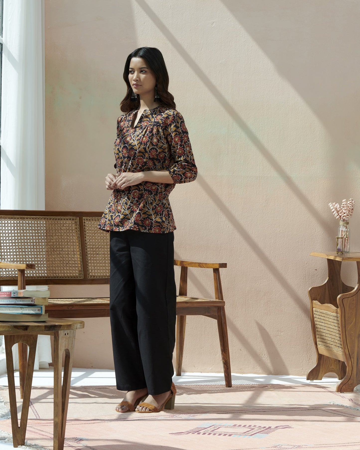 KalamKari Printed Casual Top With Elasticated Sleeve