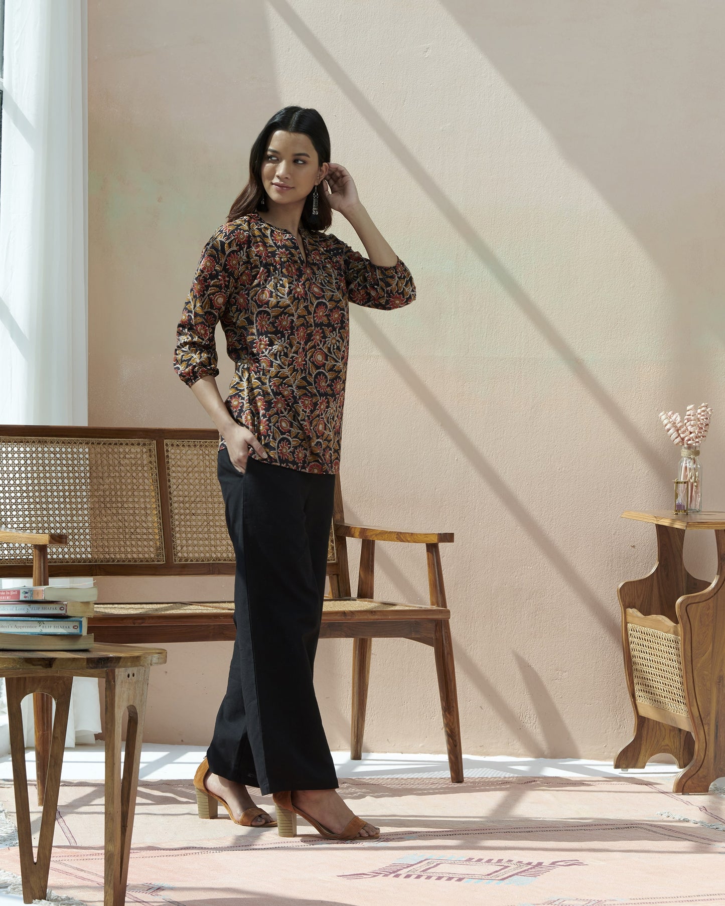 KalamKari Printed Casual Top With Elasticated Sleeve