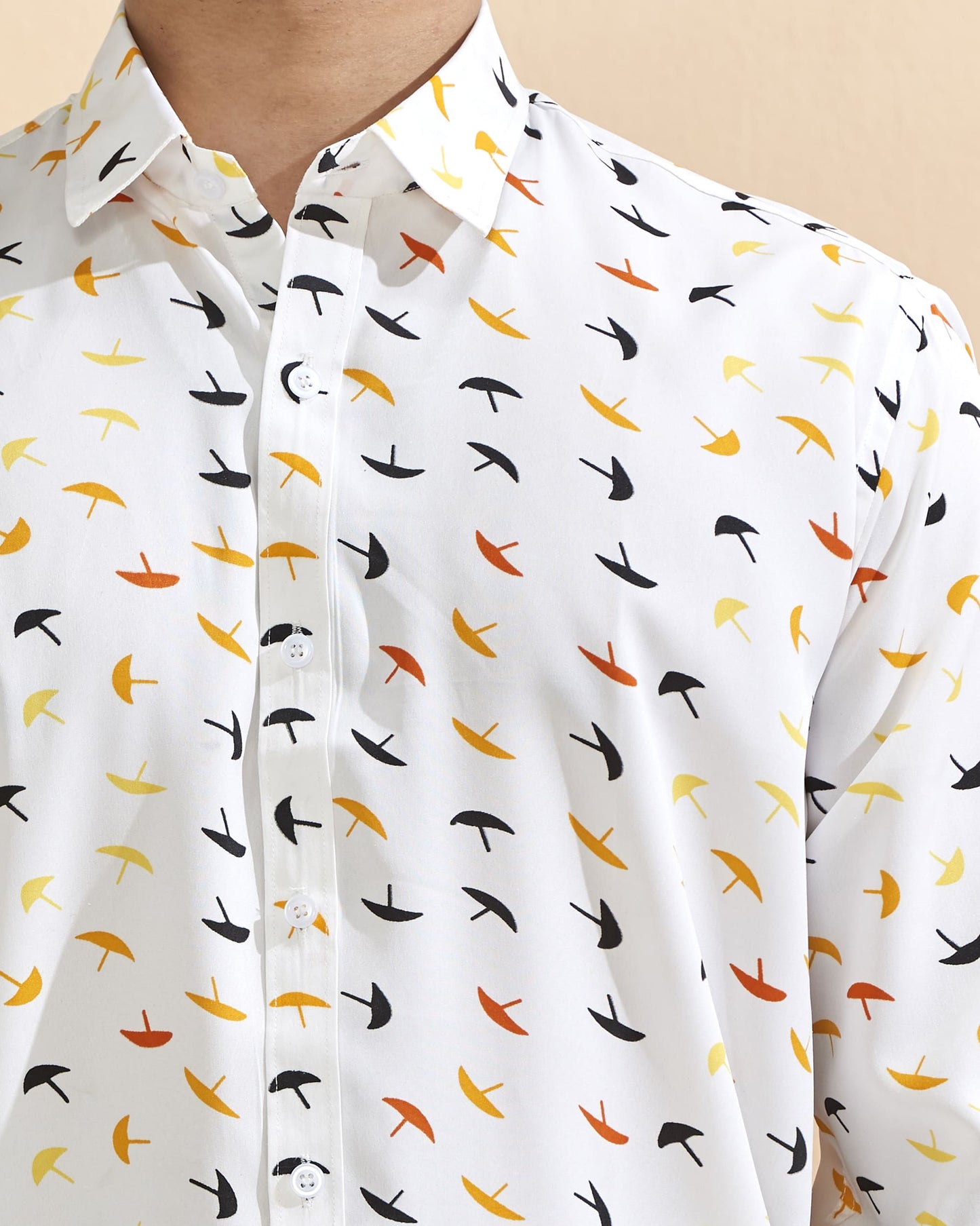 Full Sleeves White Crepe Casual Printed Men's Shirt