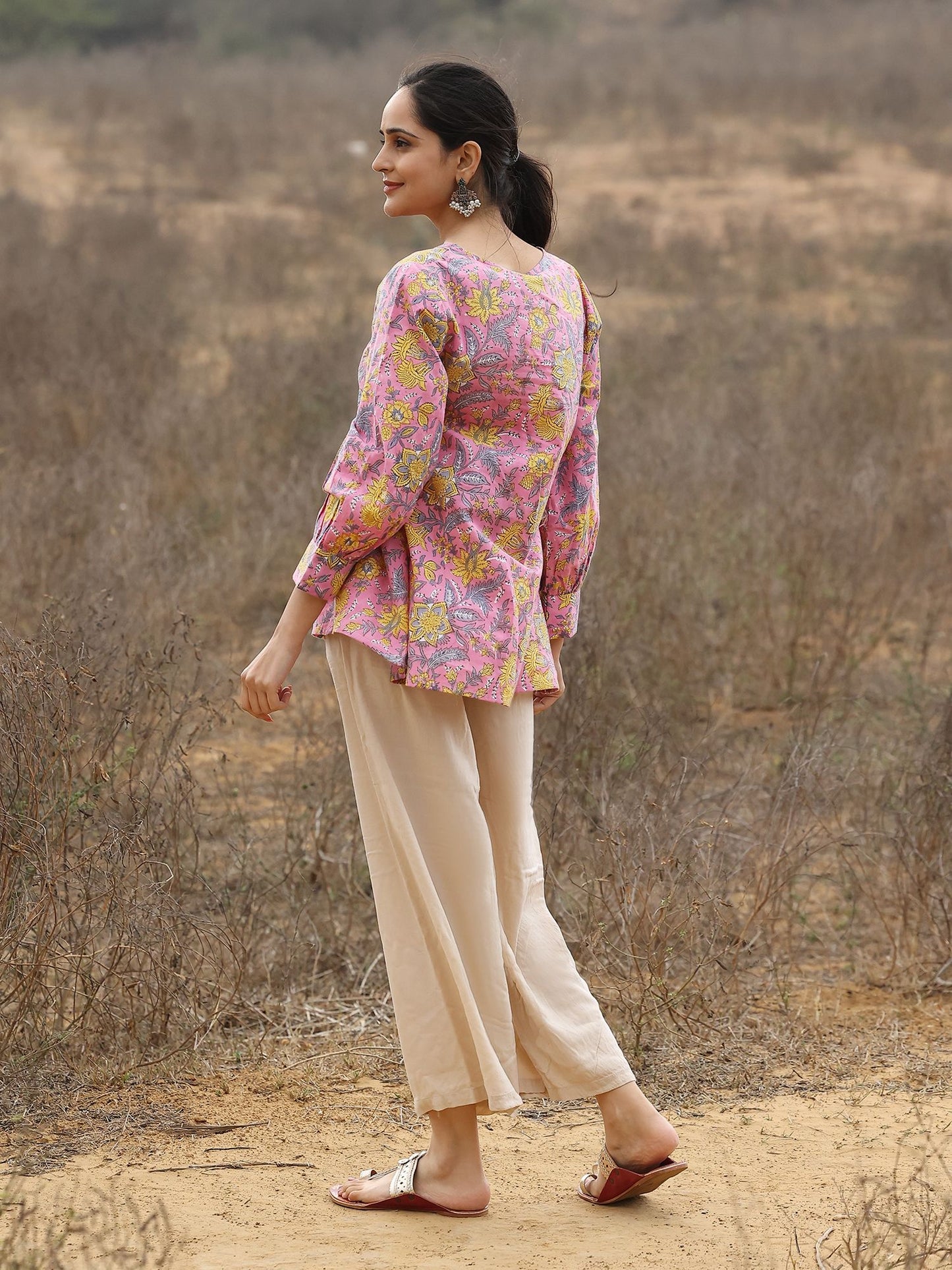Pink Cotton Hand Block Bagru Printed Top