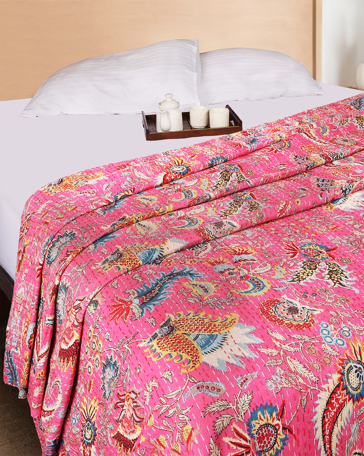 Handblocked Printed Hand Kantha Double Bed Dohar/Bed Cover