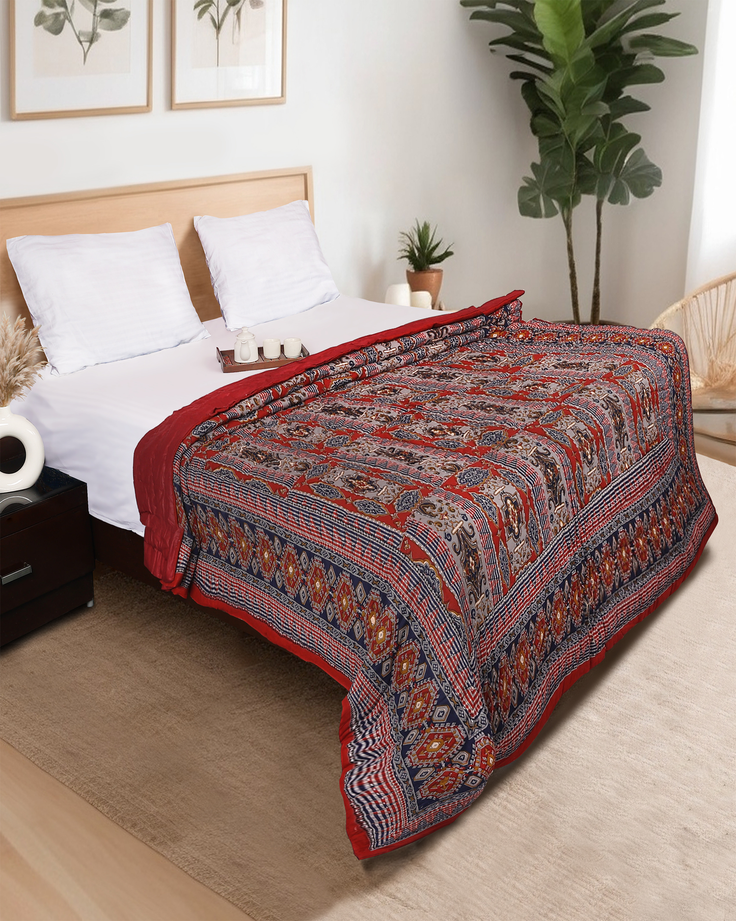 Ajrak Print Hand Quilted Rajai with Natural Dyes