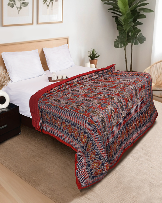 Ajrak Print Hand Quilted Rajai with Natural Dyes