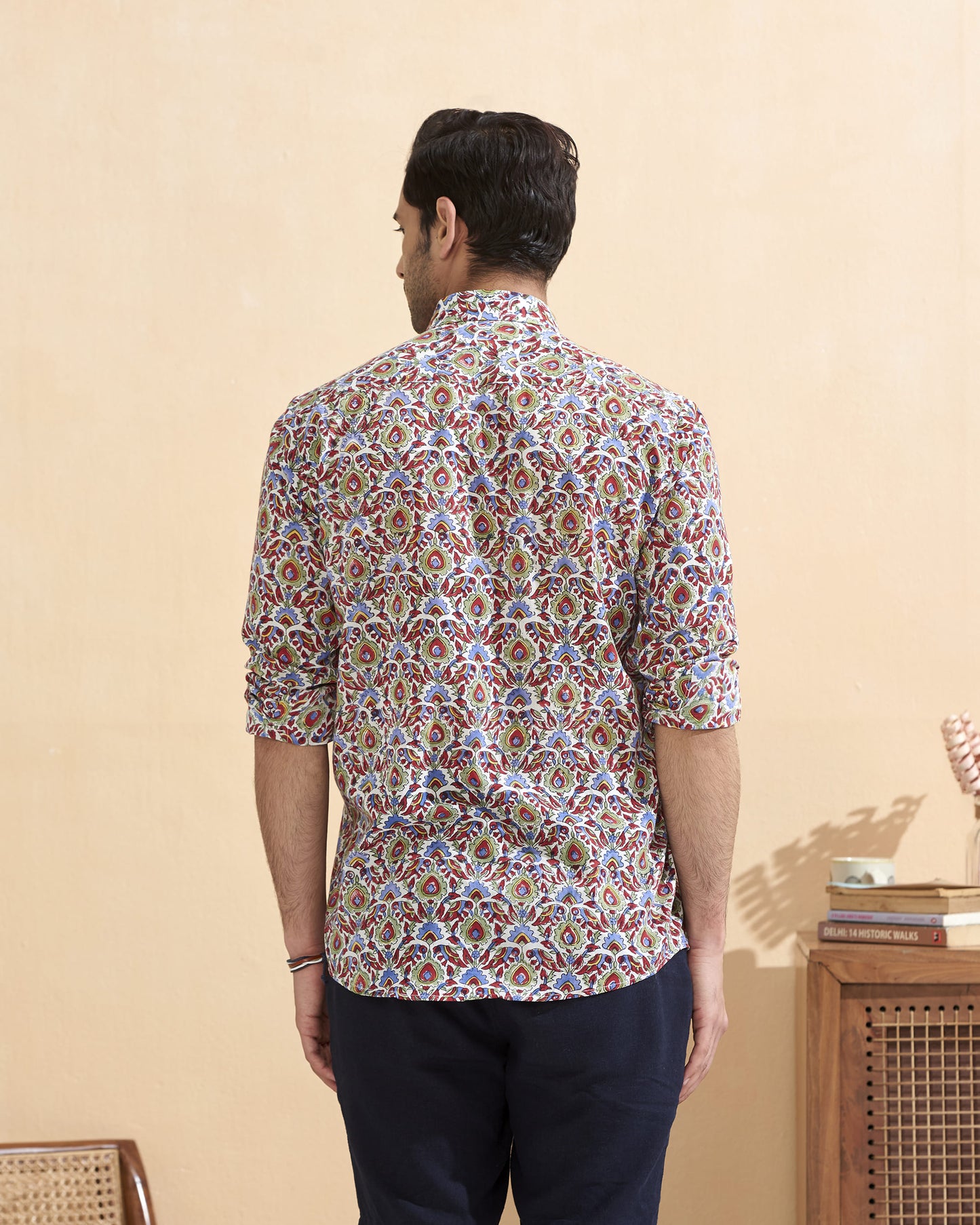 White Full Sleeve Cotton Hand Block Printed Men's Shirt
