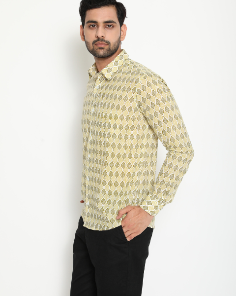 Light Green Full Sleeve Cotton Hand Block Printed Men’s Shirt