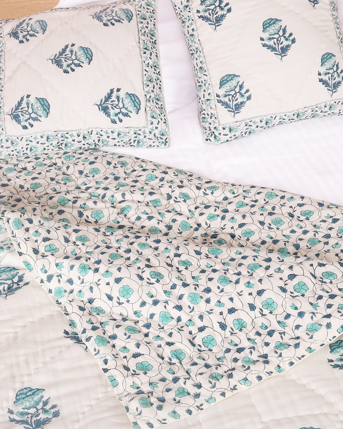 Hand Block Printed Reversible Double Bed Hand Quilting Quilt Set