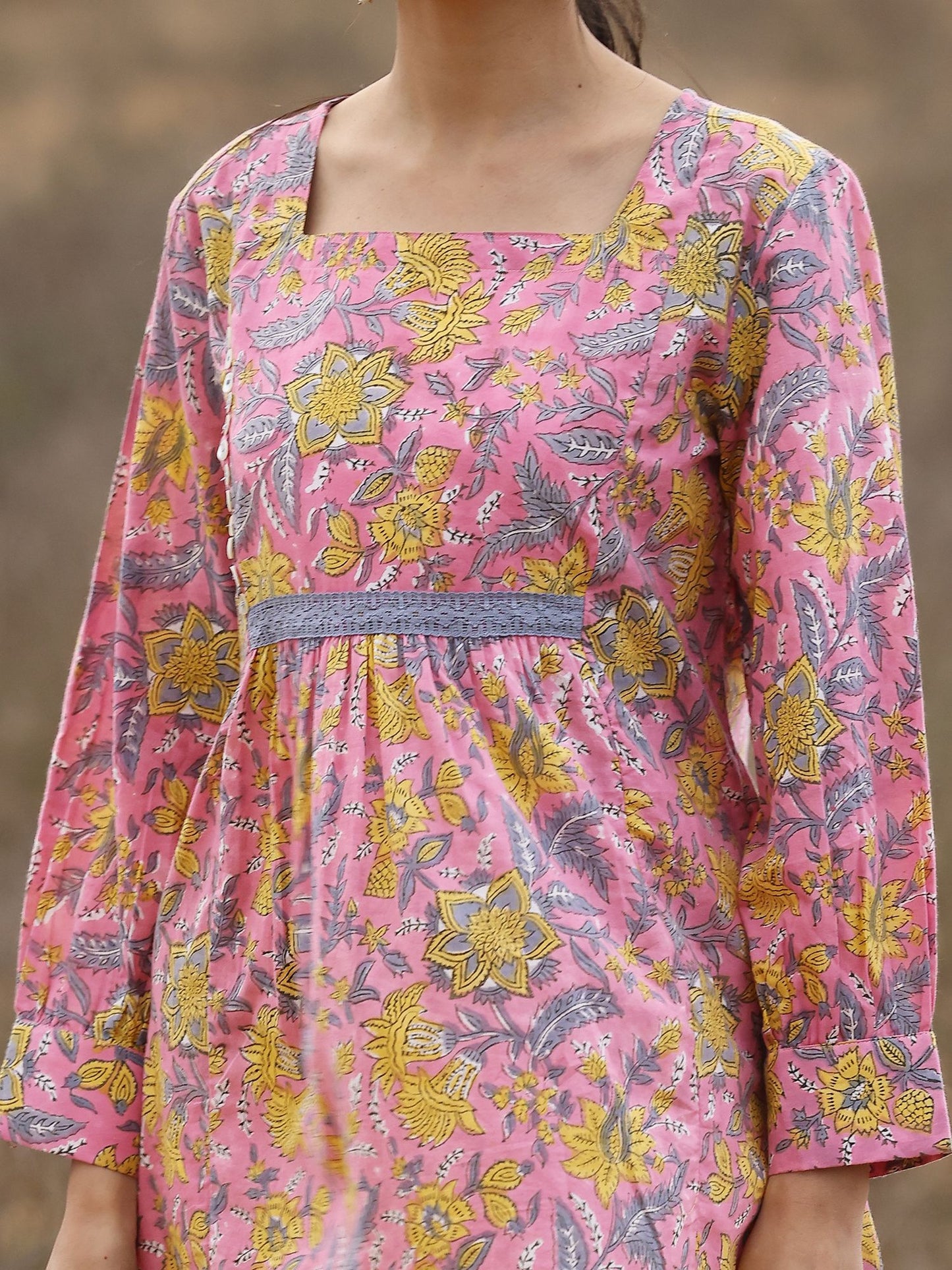 Pink Cotton Hand Block Bagru Printed Top