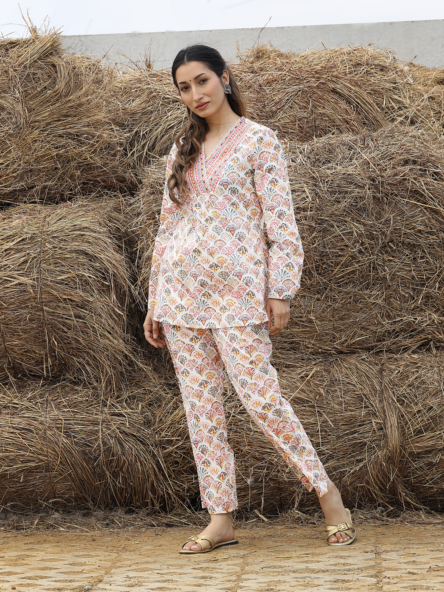 Cream Hand Block Printed CO-ORD Set