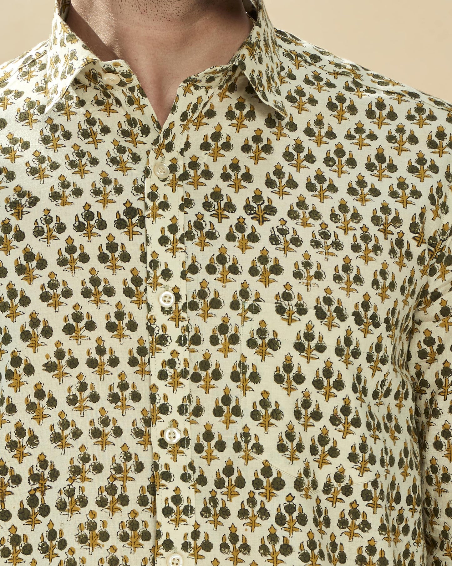 Soft Green Full Sleeve Cotton Hand Block Printed Men’s Shirt