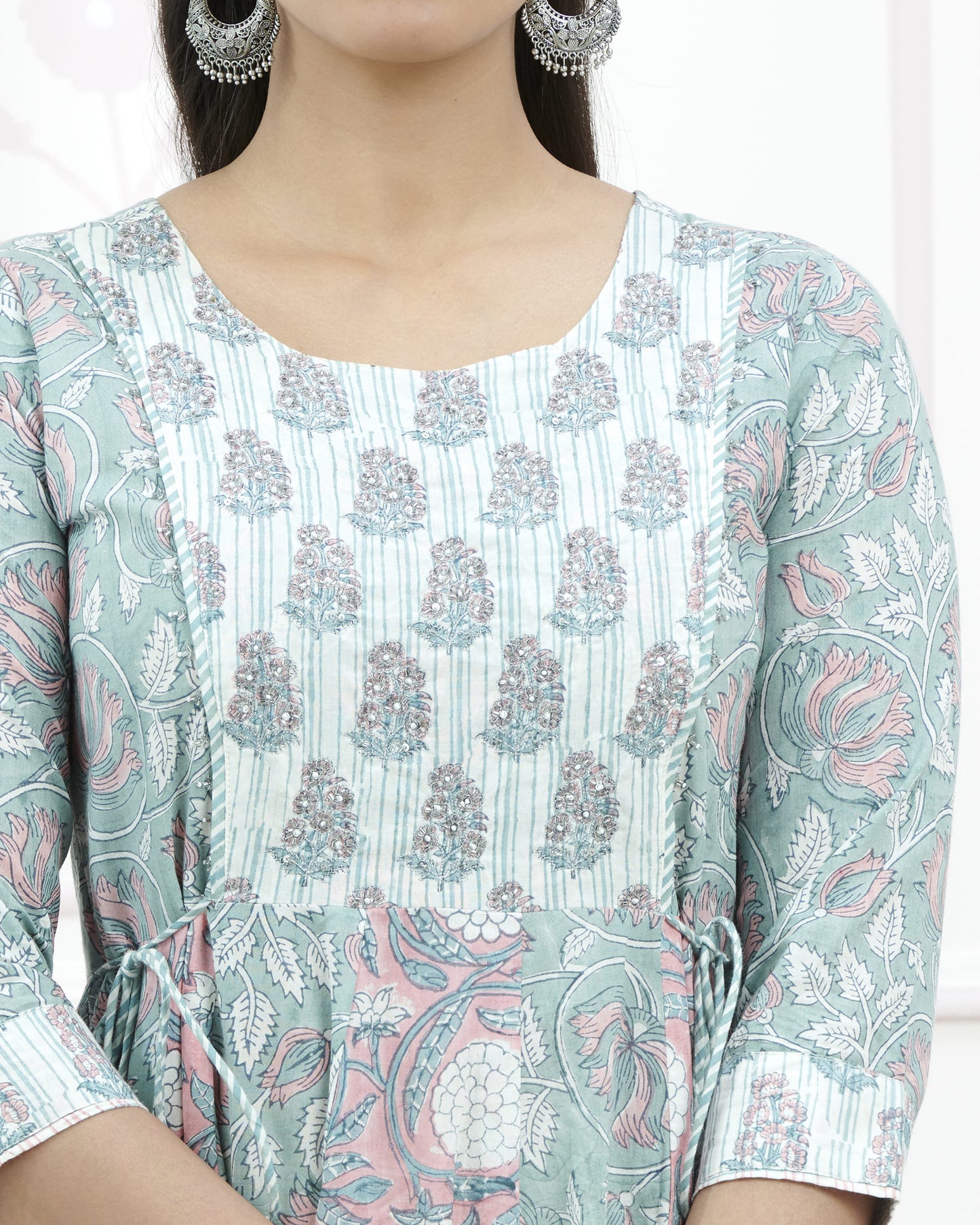 Hand Block Paisley Bagru Print Kurta With Beads Emb At Yoke
