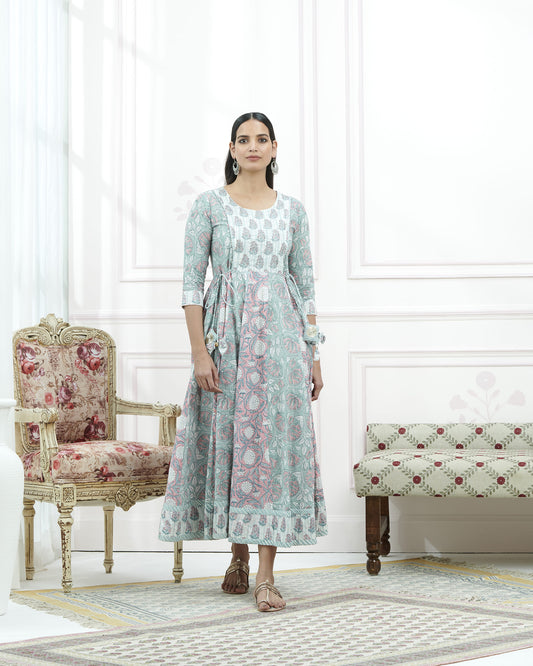 Hand Block Paisley Bagru Print Kurta With Beads Emb At Yoke