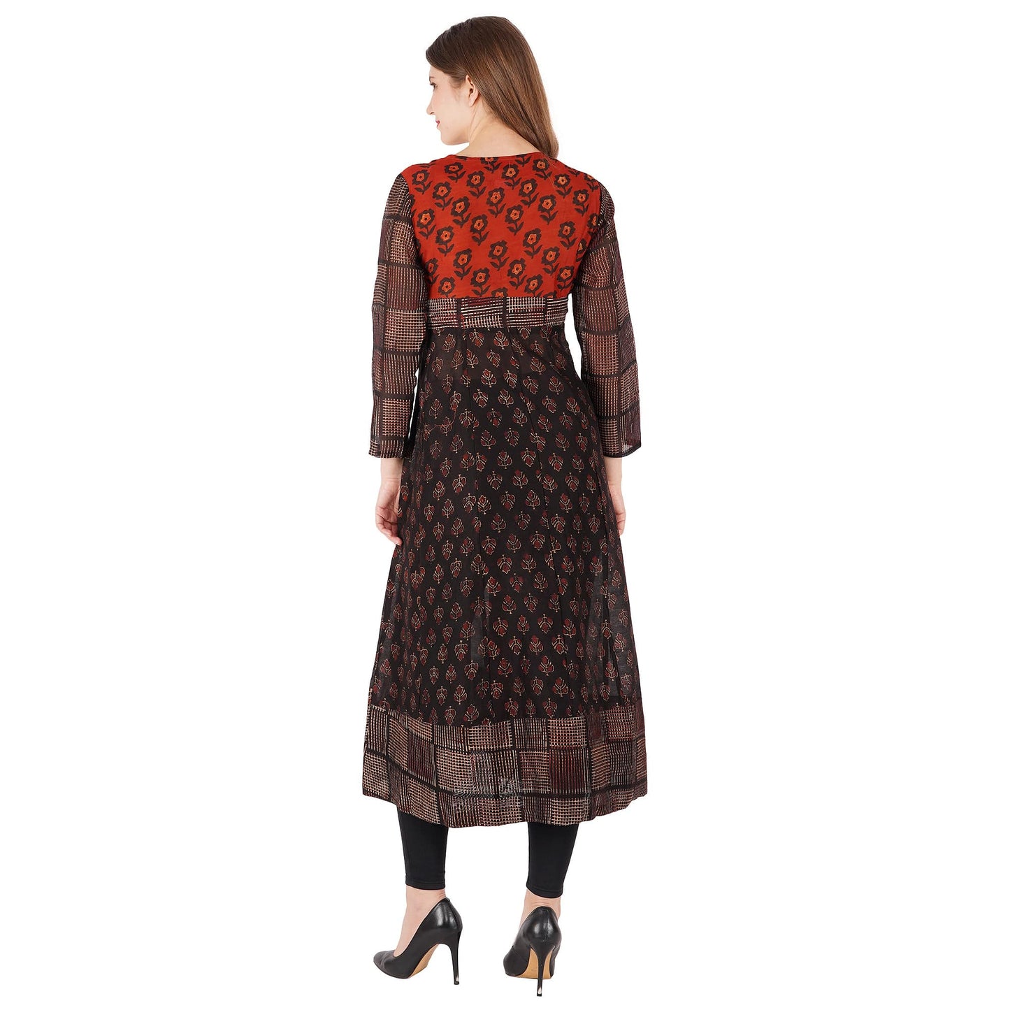 Hand Block Chanderi Printed Kurta With Colorful Tussel