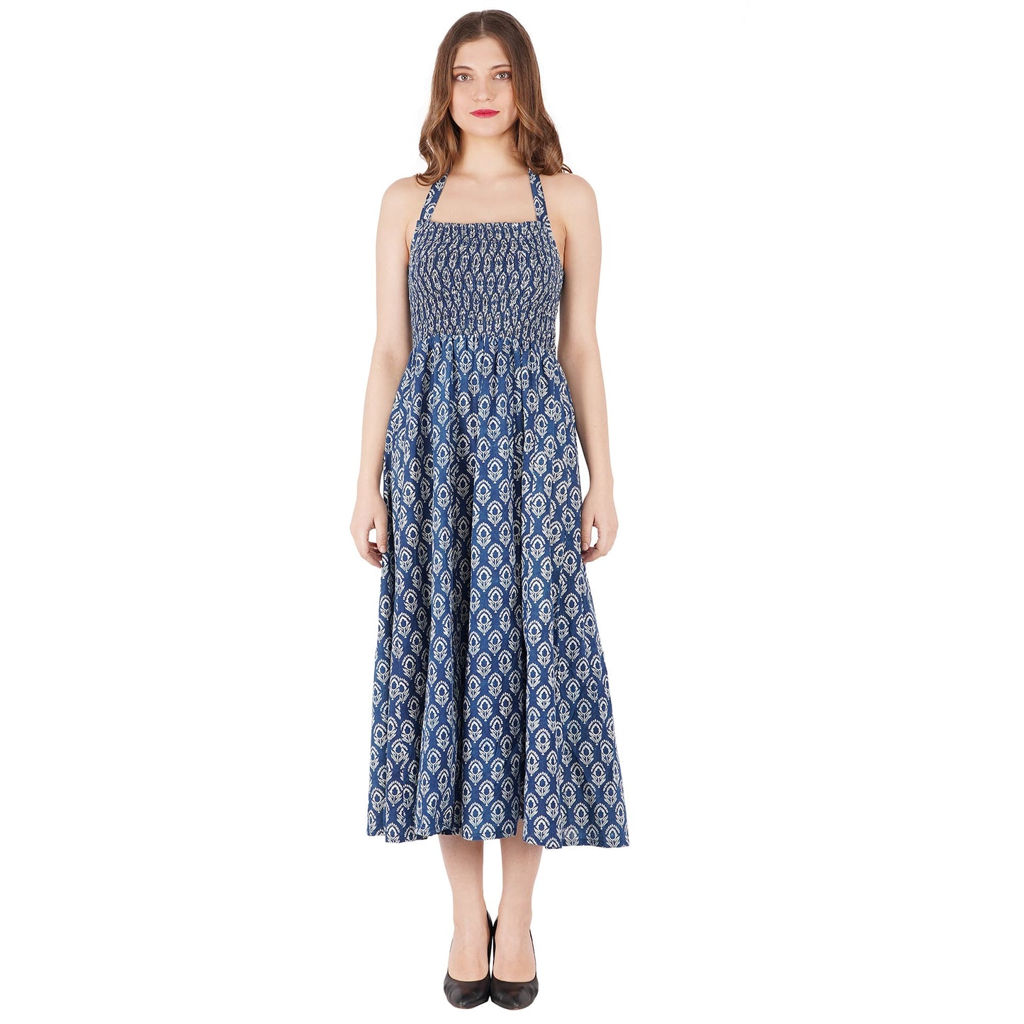 Hand Block Cotton Printed Halter Nack Dress