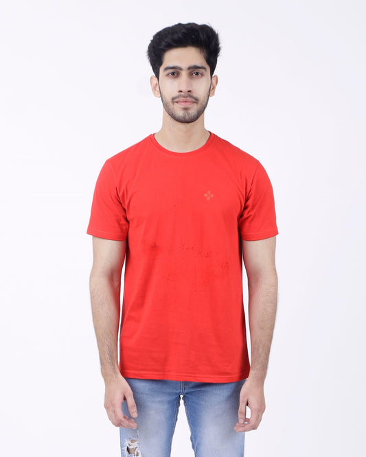 Bio Washed Mens Round Neck T-shirt β Red