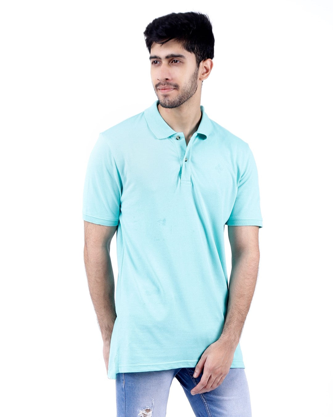 Peach Finish Mens Polo T-shirt β Aqua Blue