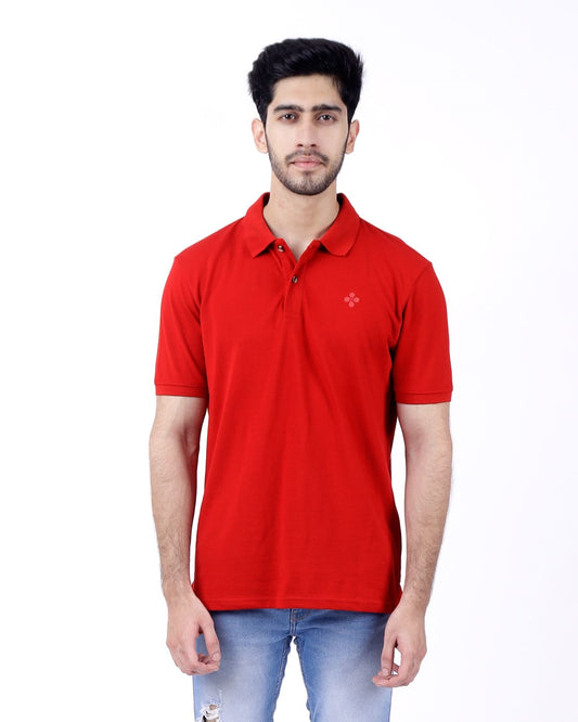 Peach Finish Mens Polo T-shirt β Red