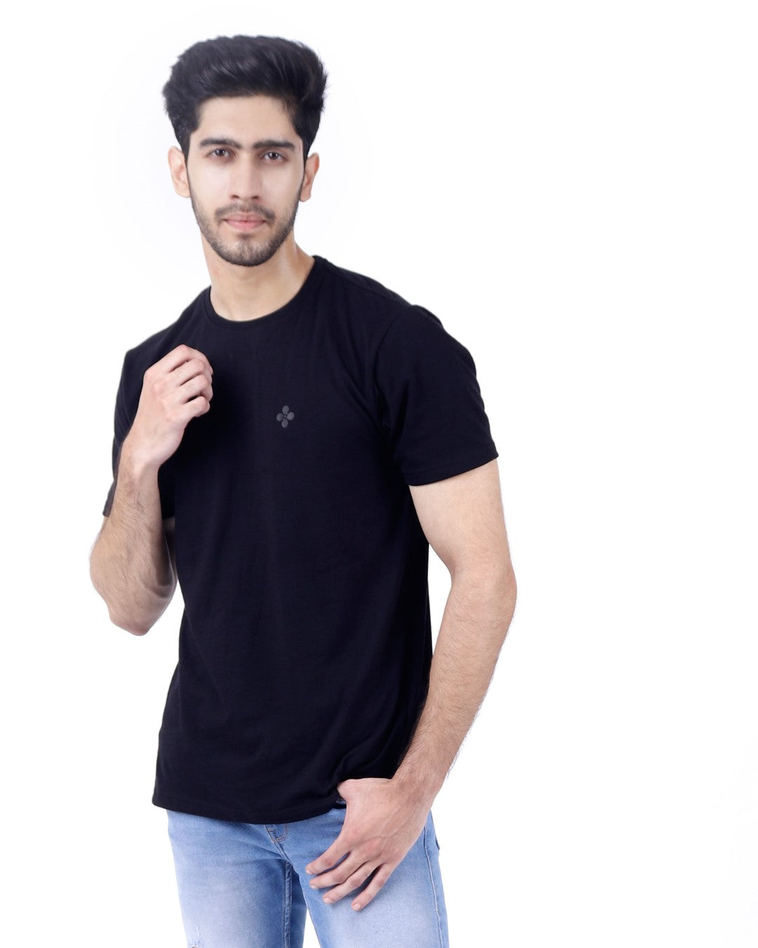 Bio Washed Mens Round Neck T-shirt β Black
