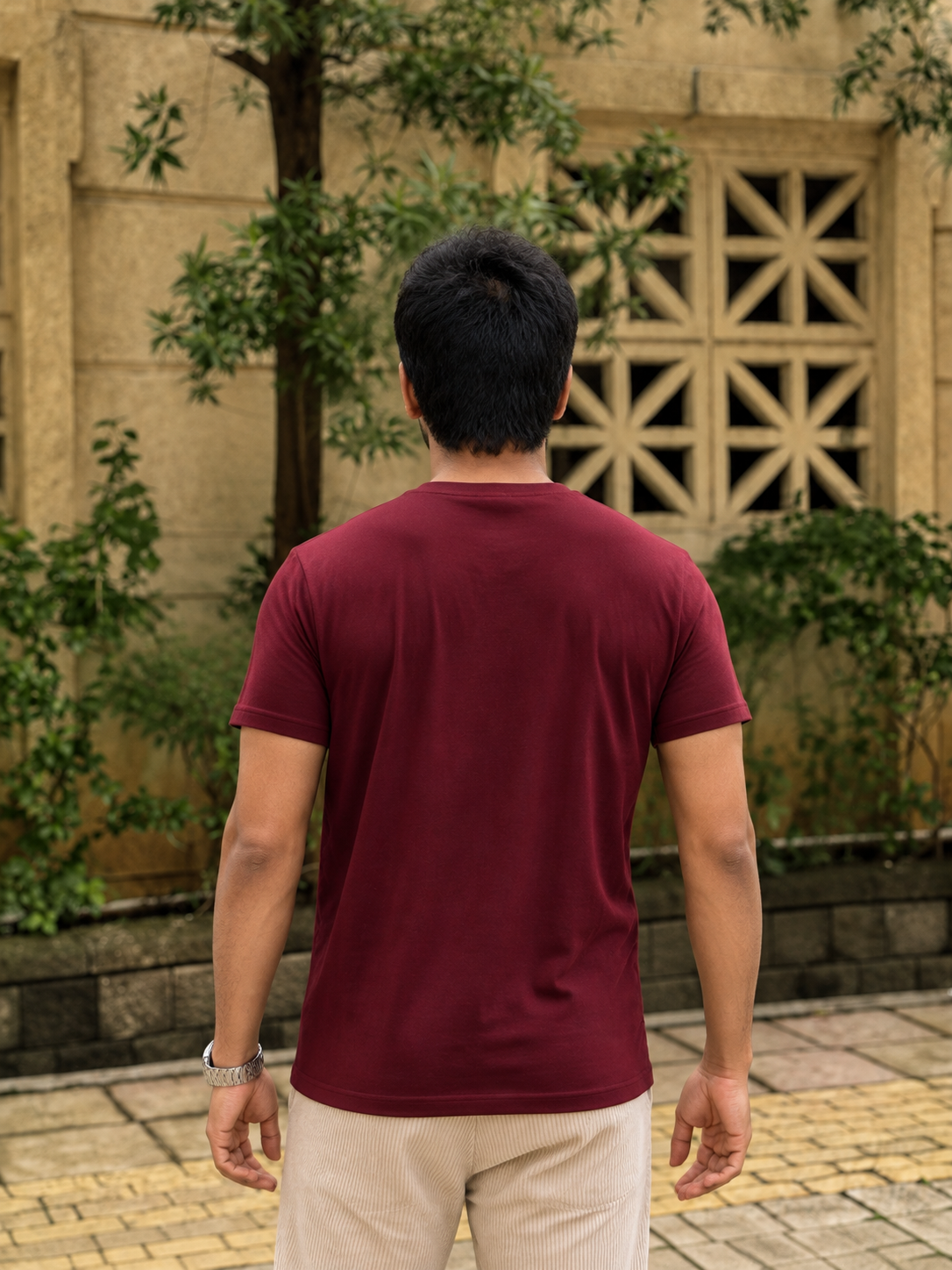 Bio Washed Mens Round Neck T-shirt – Maroon