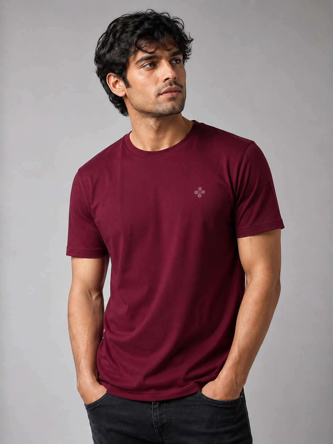 Bio Washed Mens Round Neck T-shirt – Maroon