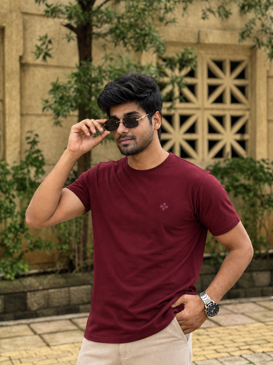 Bio Washed Mens Round Neck T-shirt – Maroon