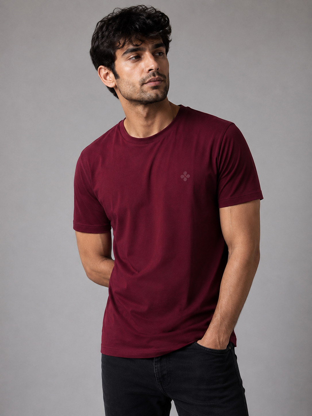 Bio Washed Mens Round Neck T-shirt – Maroon