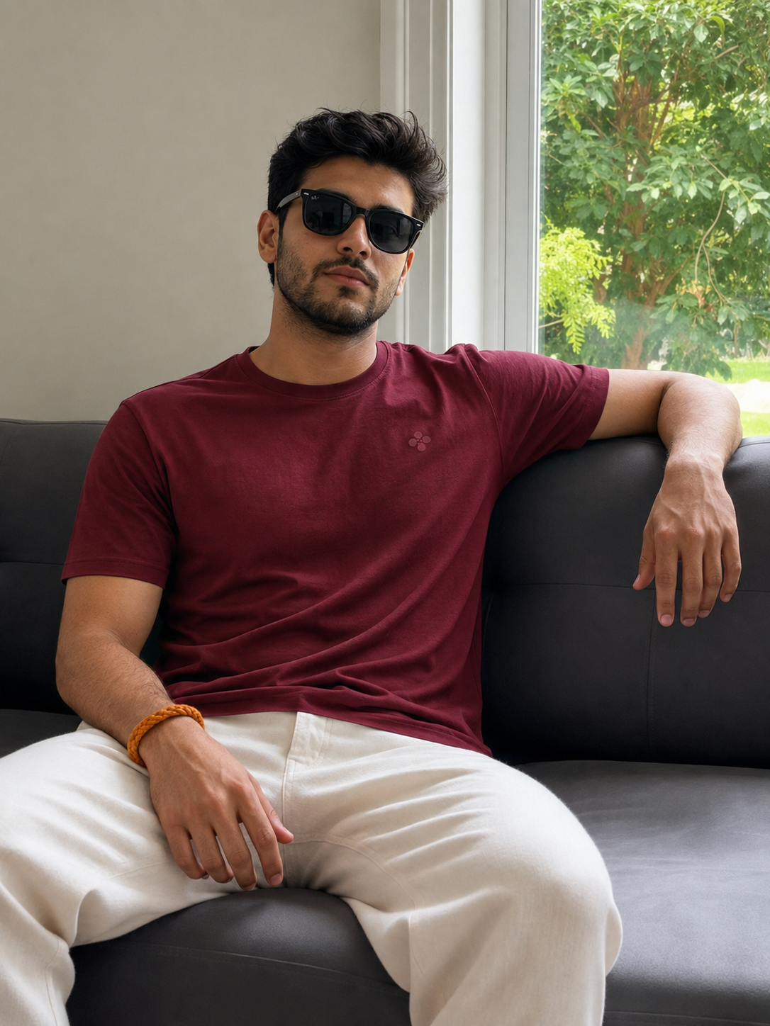 Bio Washed Mens Round Neck T-shirt – Maroon