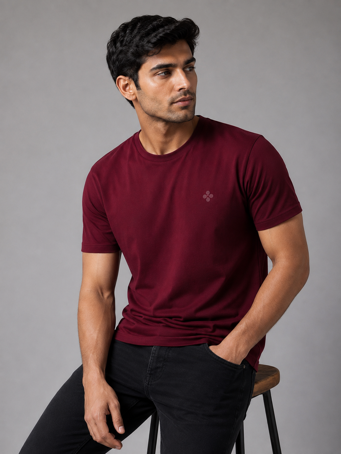 Bio Washed Mens Round Neck T-shirt – Maroon