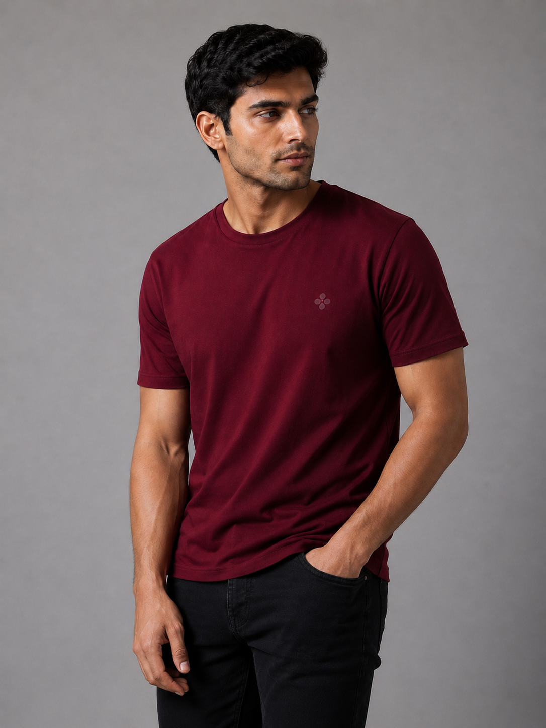 Bio Washed Mens Round Neck T-shirt – Maroon