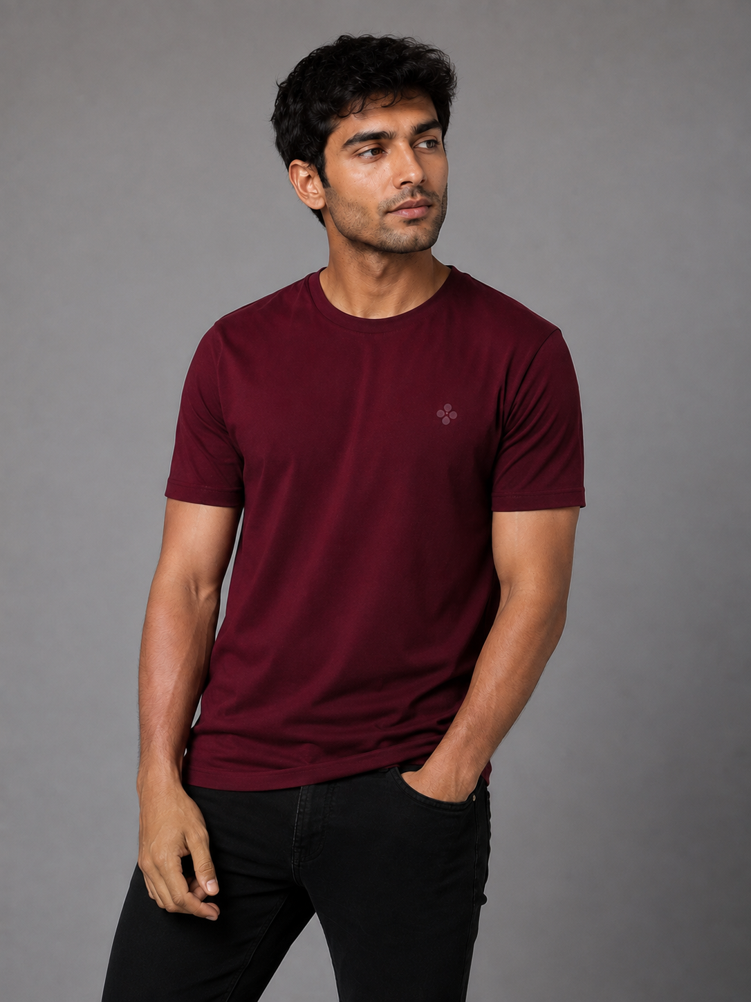 Bio Washed Mens Round Neck T-shirt – Maroon