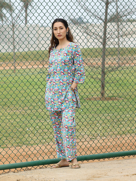 Handblocked  Bagru Floral Print Cotton CO-ORD Set