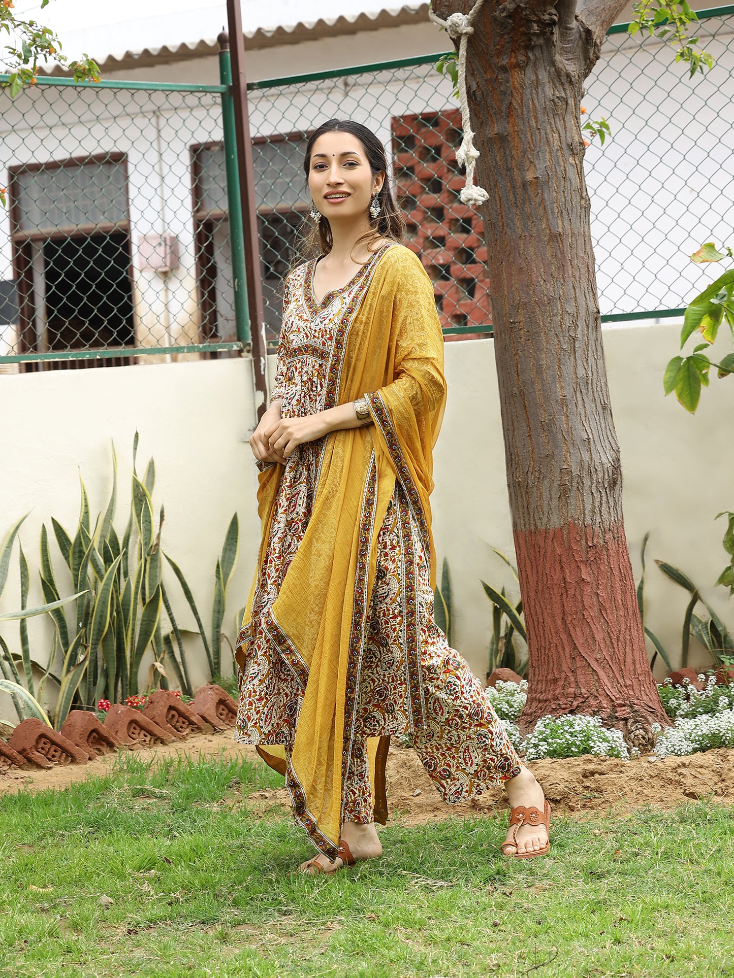 Beige Handblocked Bagru Printed Cotton Kurta Set