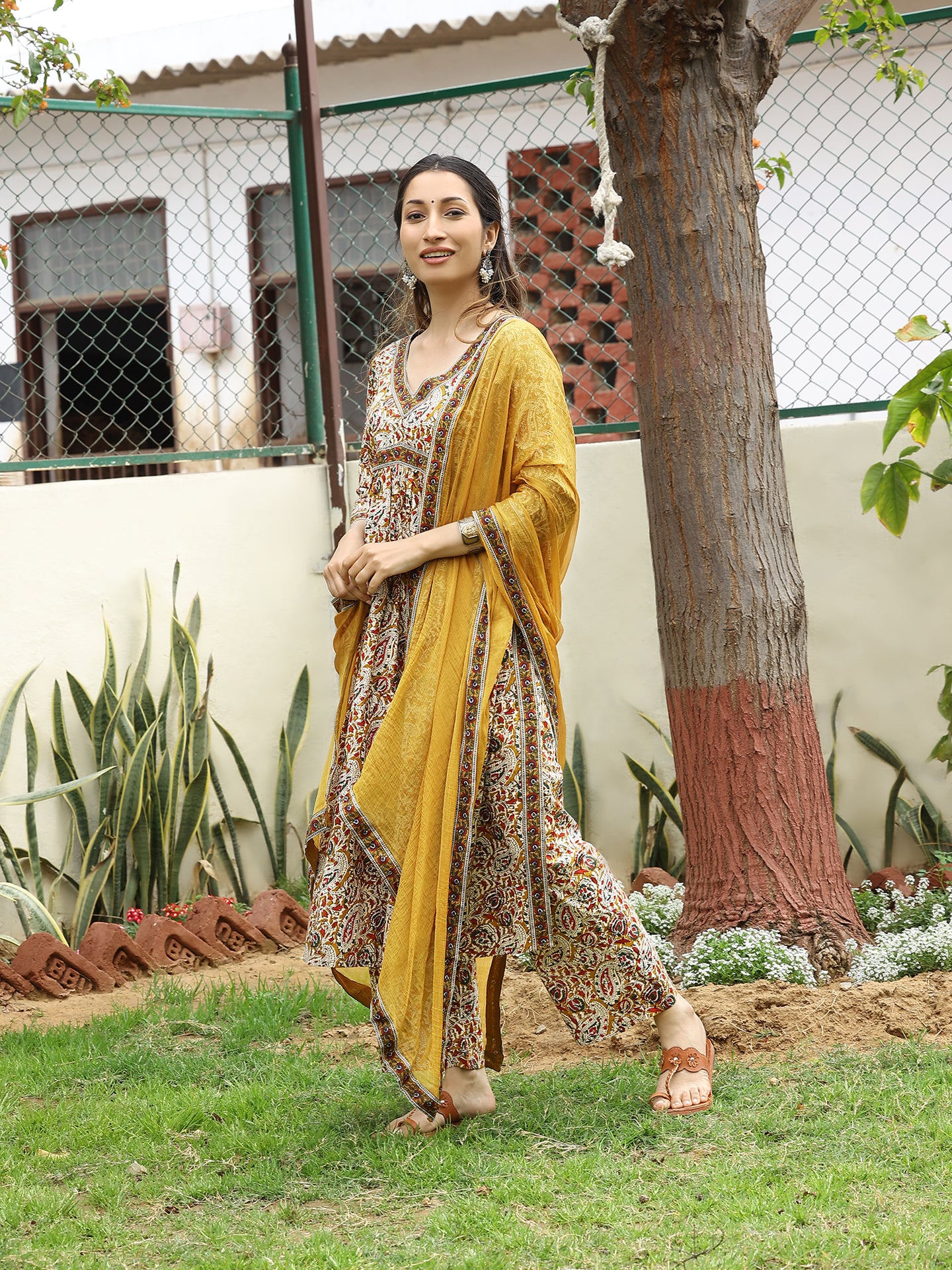 Beige Hand Block Bagru Printed Cotton Kurta Set