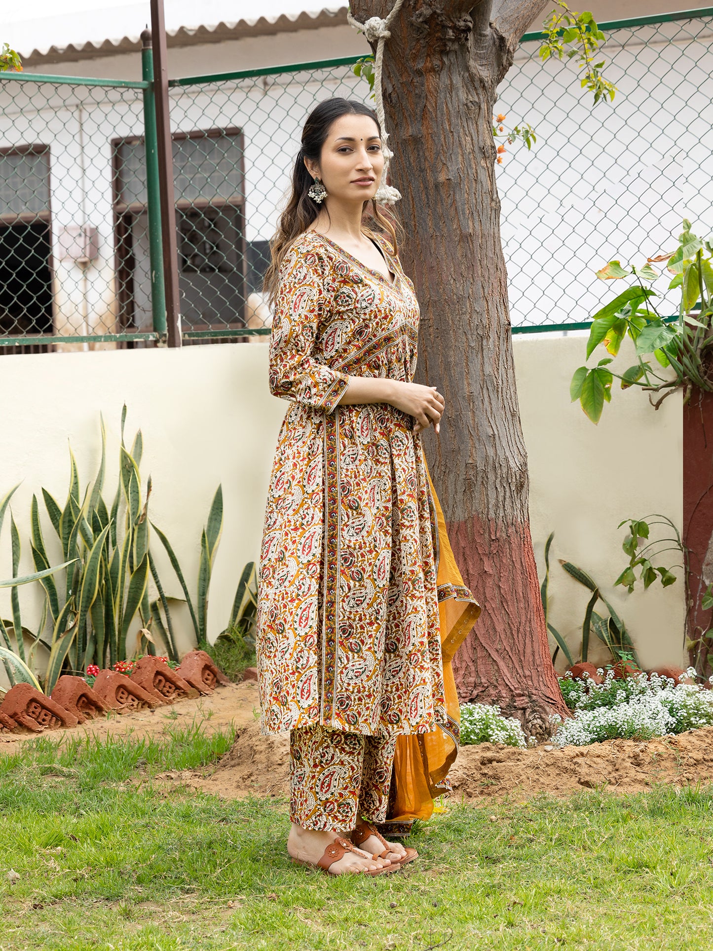 Beige Handblocked Bagru Printed Cotton Kurta Set