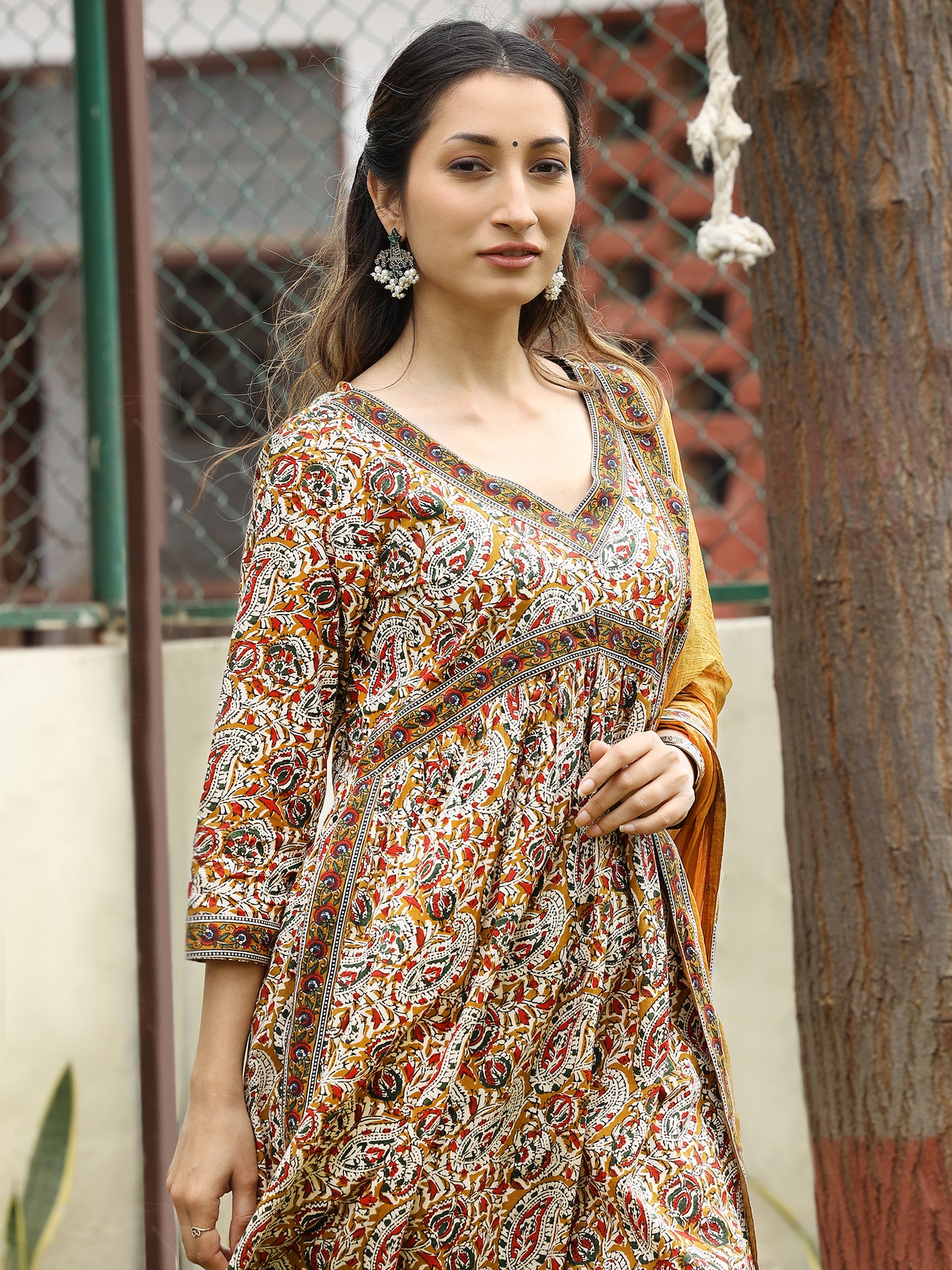 Beige Handblocked Bagru Printed Cotton Kurta Set