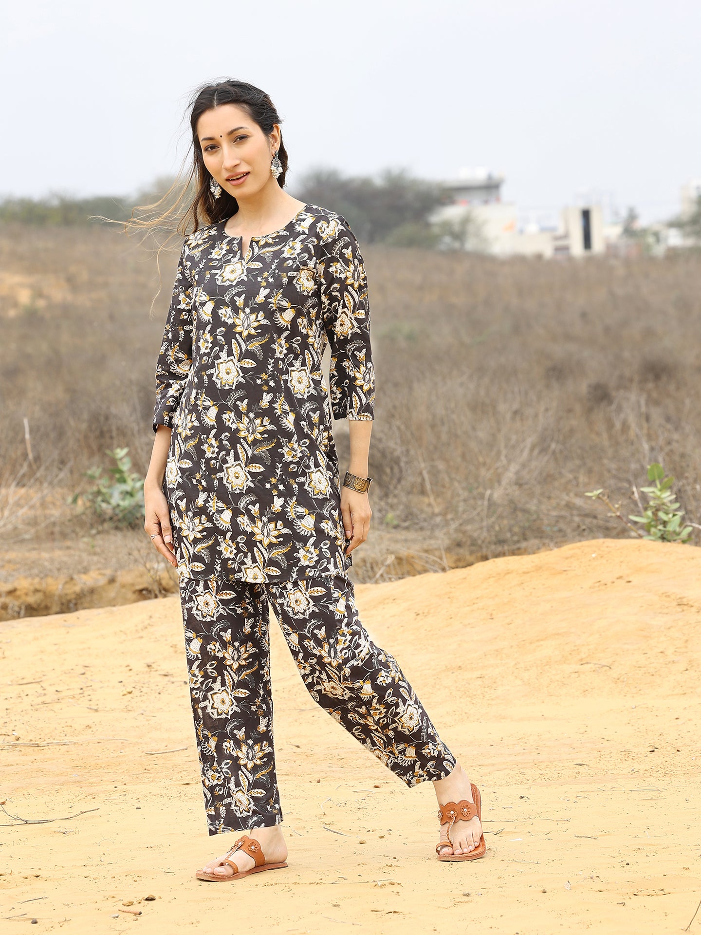 Black Readi Kalamkari Printed Cotton CO-ORD Set