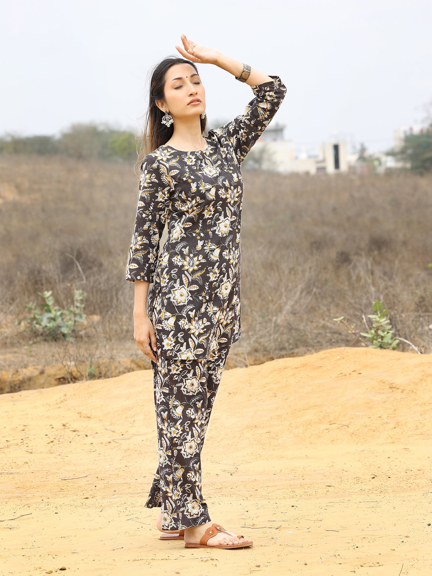 Black Readi Kalamkari Printed Cotton CO-ORD Set